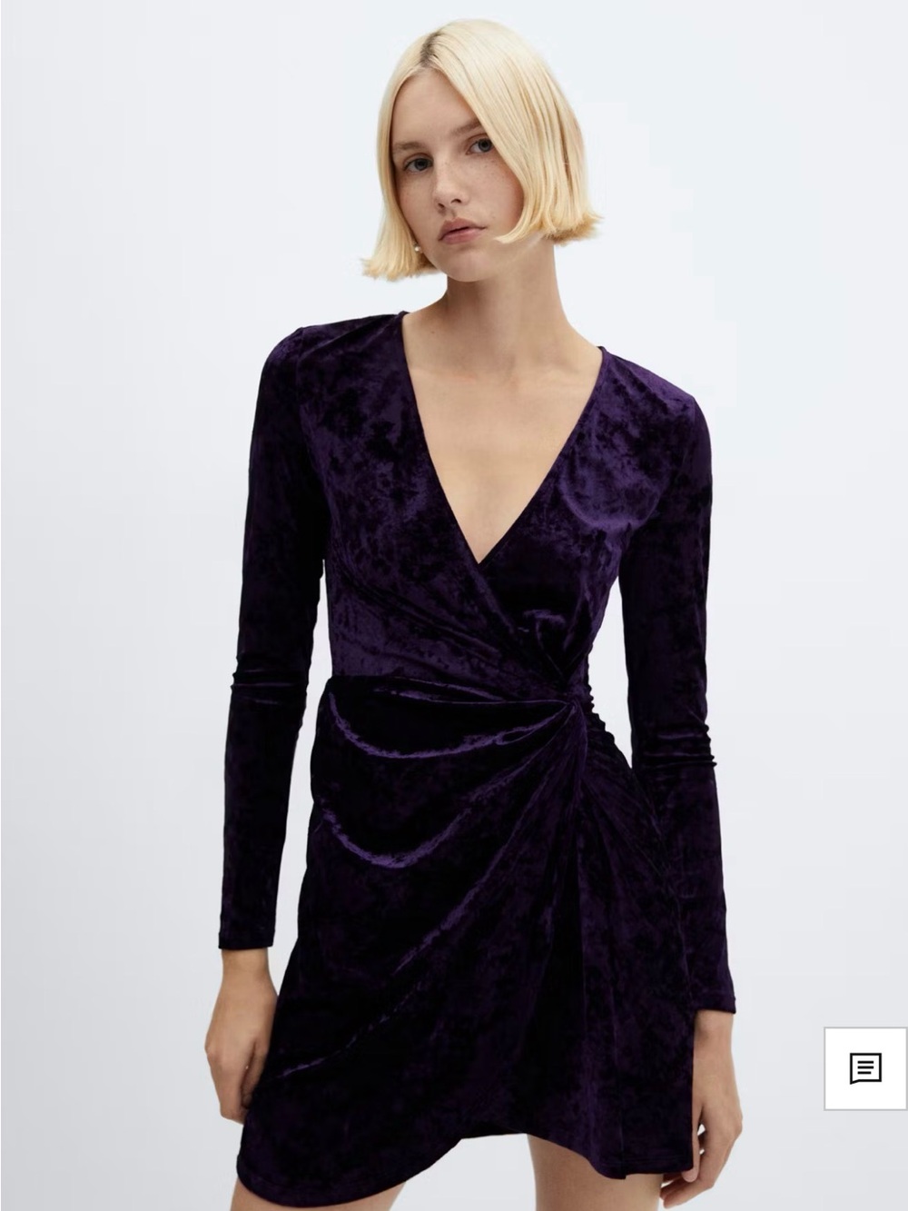 Mango Velvet Wrap Mini Dress in Deep Purple